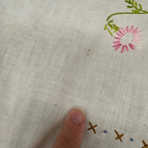 Handmade Embroidered Tablecloth Floral Crocheted Trim Cream Blue Pink Small - Picture 6 of 10